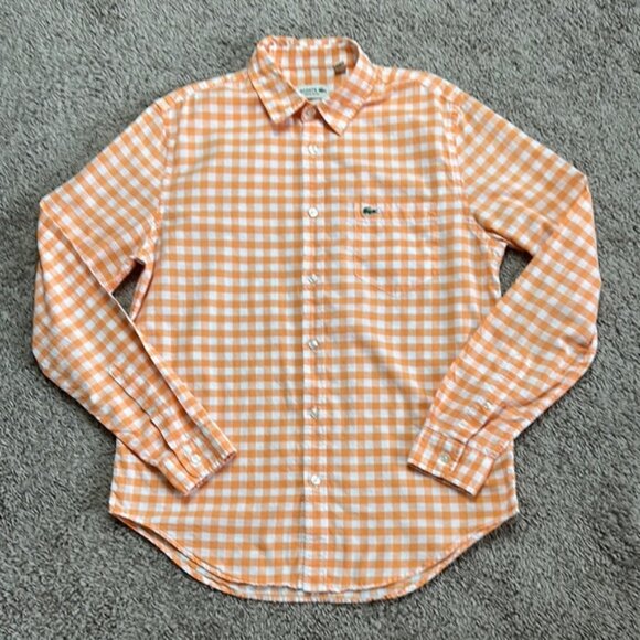 Lacoste Other - Lacoste Men’s Regular Fit Orange White Plaid Long Sleeve Button Down Shirt Sz M